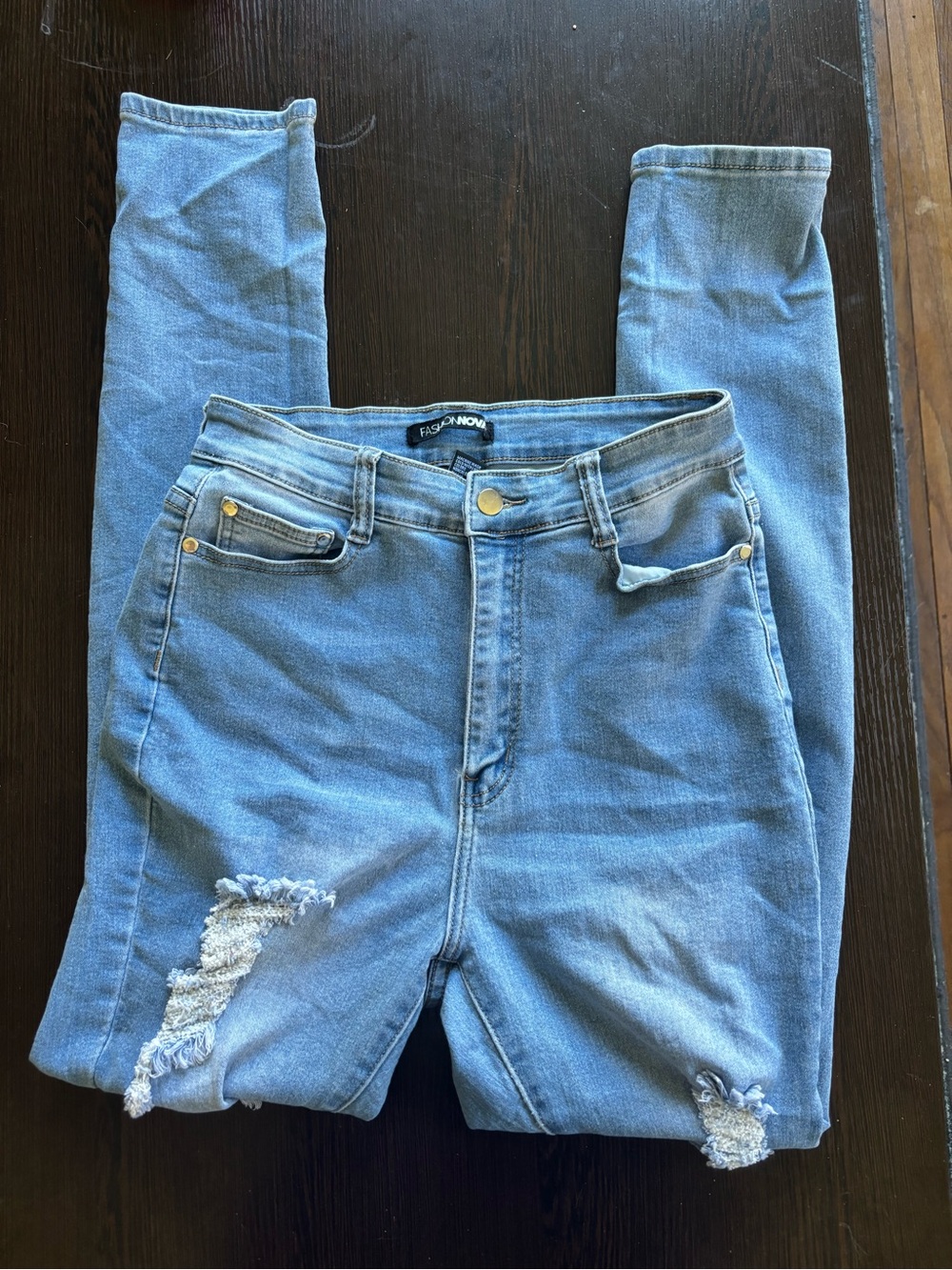 Fashion Nova Size 13 Light Wash Distressed Stretch Skinny Jeans